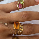 14K BIRTHSTONE SOLITAIRE WAVE PINKY RING