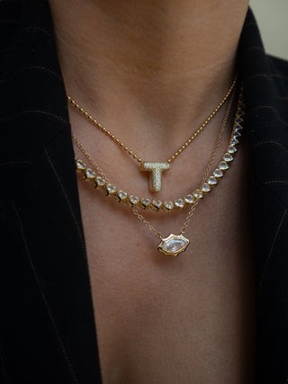 PAVÉ BUBBLE INITIAL NECKLACE