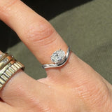 14K WHITE GOLD SOLITAIRE WAVE PINKY RING