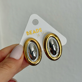 TWO TONE OVAL EARRINGS