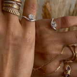 14K WHITE GOLD SOLITAIRE WAVE PINKY RING